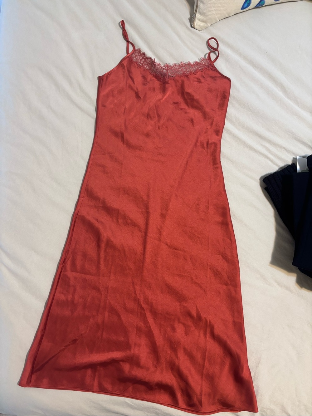 Aritzia Wilfred Rust Satin Lace-Trim Cami
